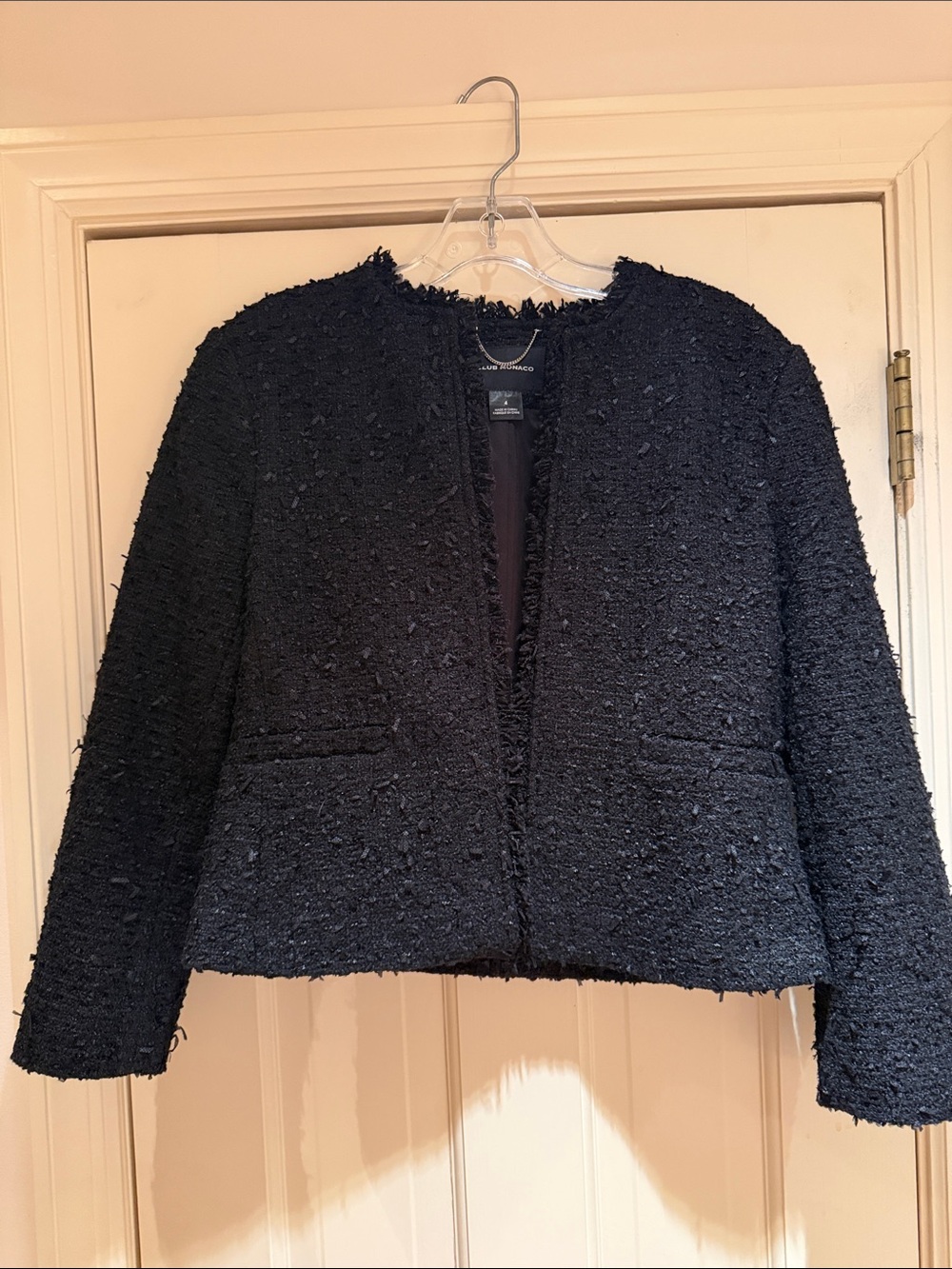 Club Monaco Black Textured Open-Front Jacket